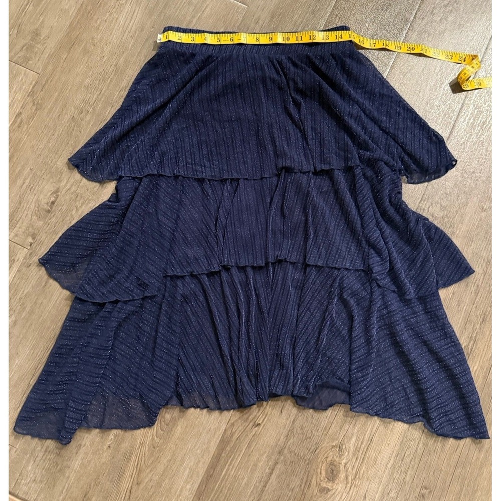 Vintage 2000s Emery Navy Blue Silver Fairy Boho Tier Midi Skirt Metallic Sm/Med